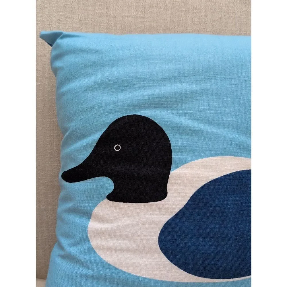 Handmade Blue Duck Graphic Throw Pillow